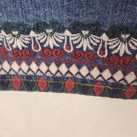 Christopher and Banks embroidered denim midi skirt Size 12 back slit Y2K Boho - Picture 6 of 10